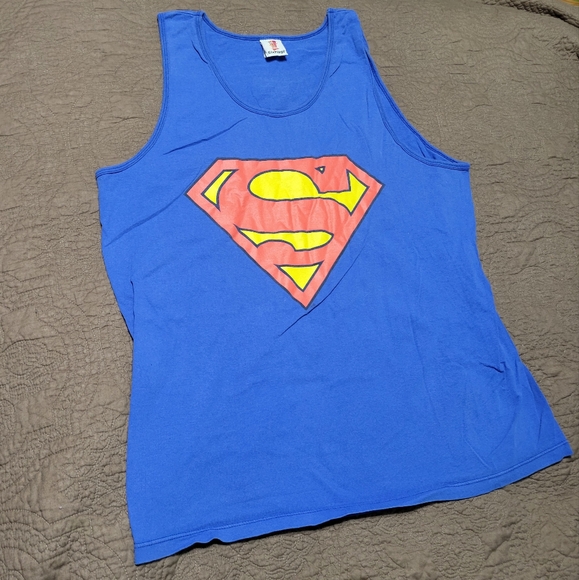 Six Flags Fiesta Texas SUPERMAN Ride Roller Coaster sleeveless blue tShirt XL - Picture 2 of 10